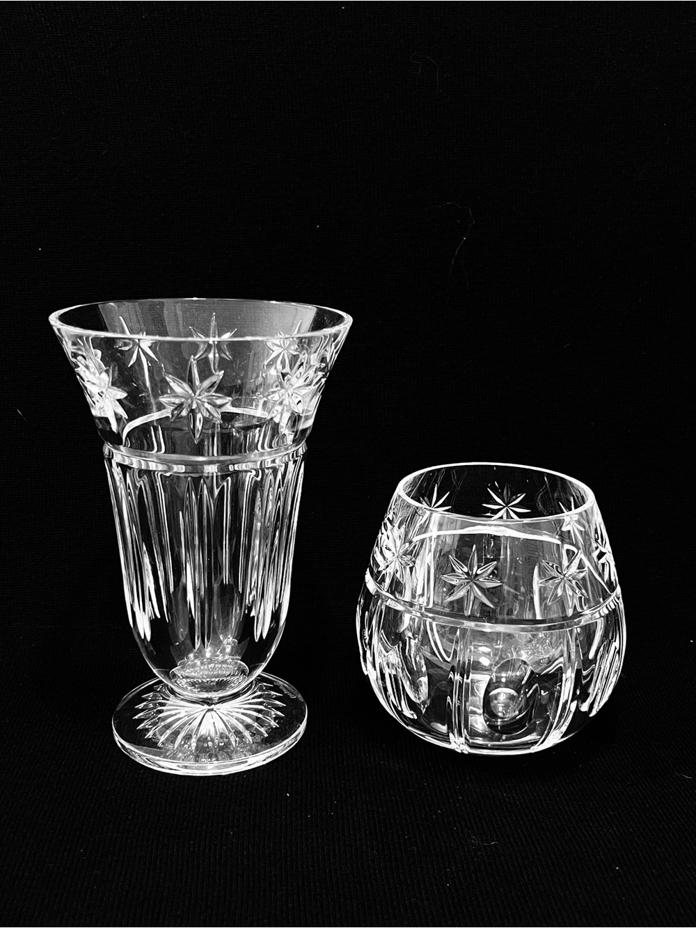 Waterford Starburst Crystal Set : Small Vase & Candle Holder Stamped